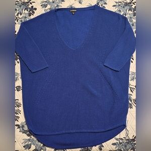 Express Blue Ribbed V-Neck Sweater | Relaxed Fit | Size Medium